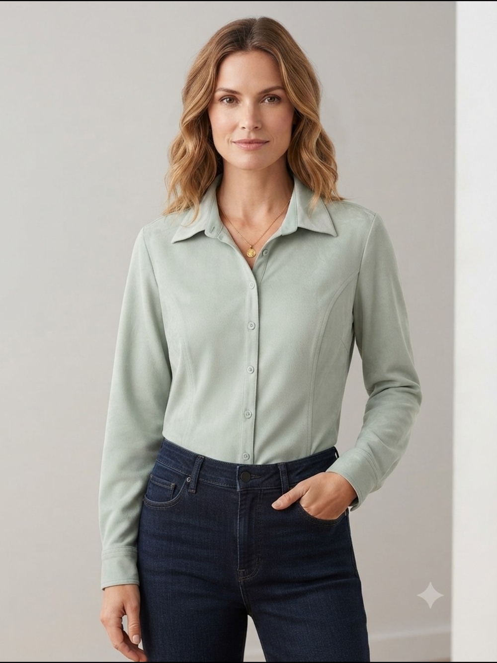 Northern Reflections Sage Green Button-Down Shirt
